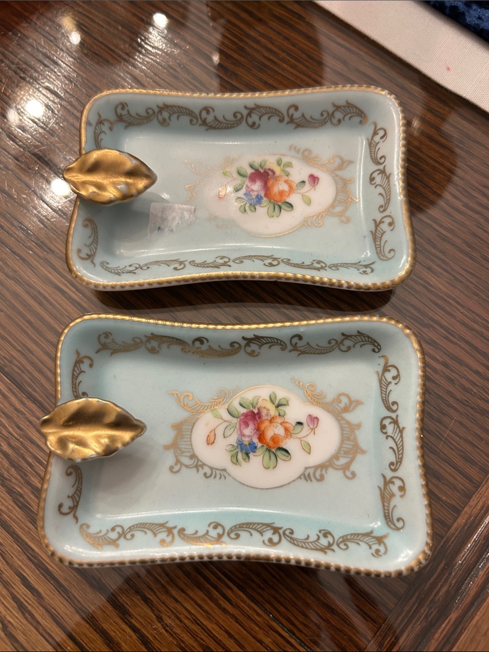 Vintage Porcelain Floral Ashtray/ Soap Dish / Tricket Dish -Gold Leaf Accent -